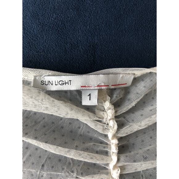 EUC Sun Light White Sheer Polka Dot with Shoulder Ties Long Sleeve Blouse Size 1 - Picture 4 of 4